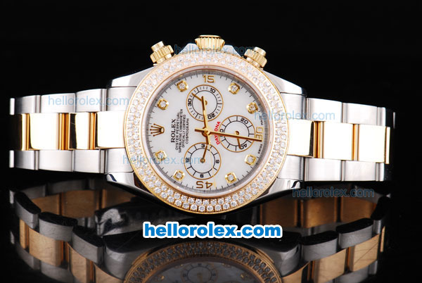 Rolex Daytona Oyster Perpetual Automatic Two Tone with Diamond Bezel,White Dial and Diamond Marking - Click Image to Close